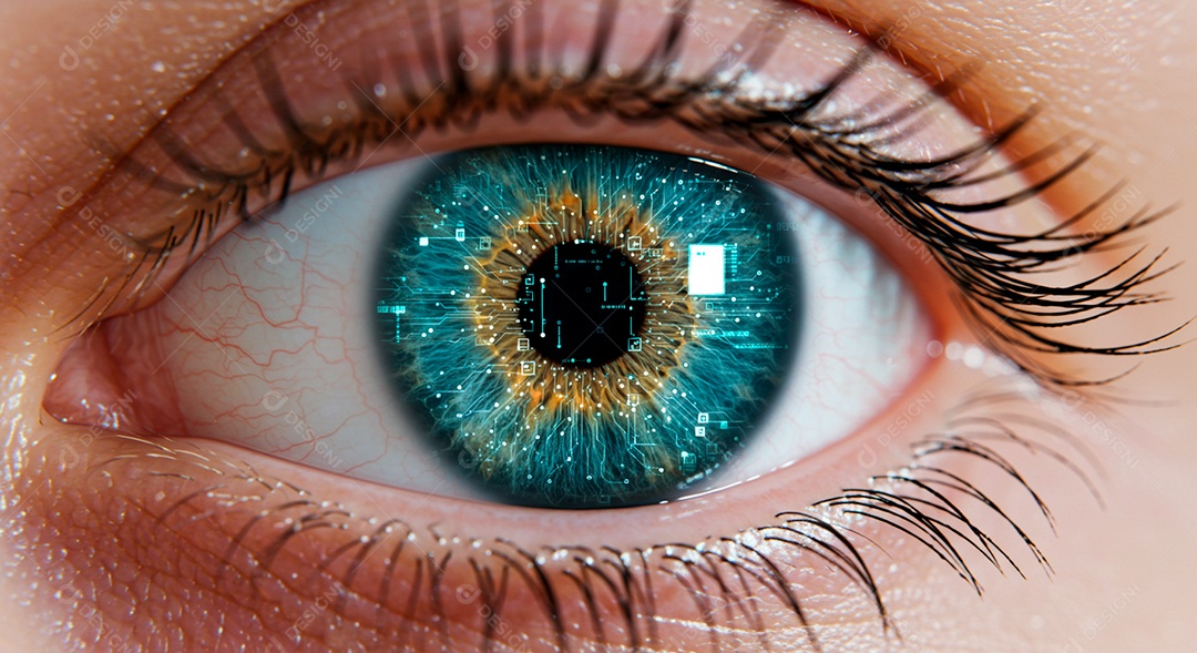 Retrato realista de olho humano azul