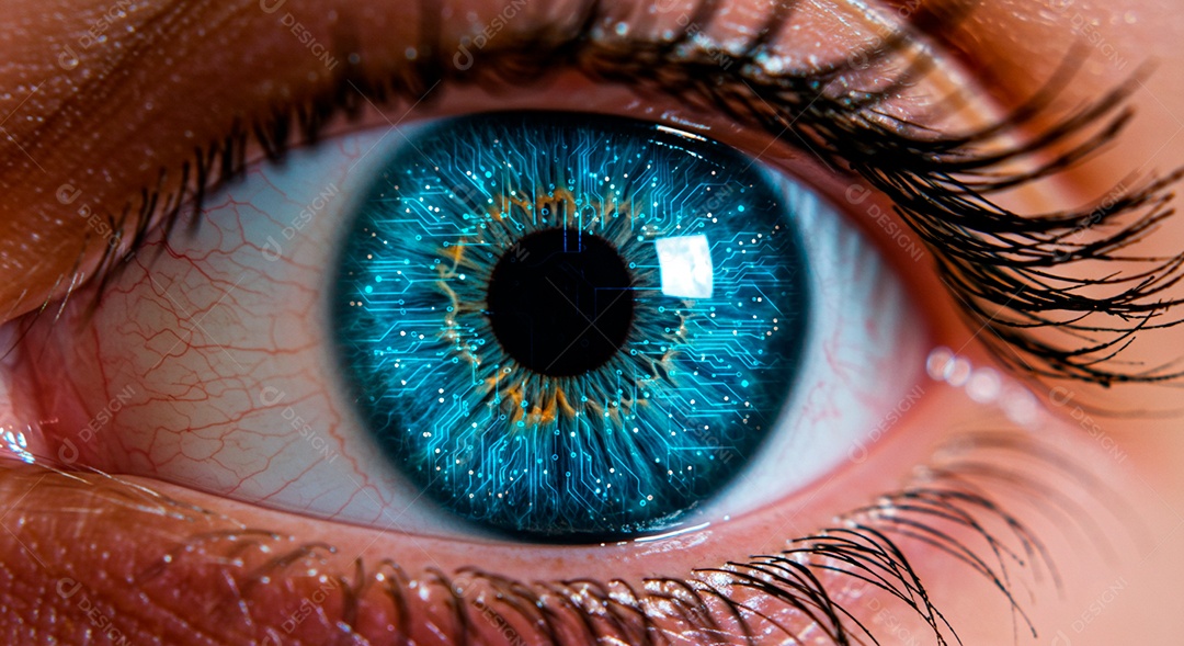 Retrato realista de olho humano azul