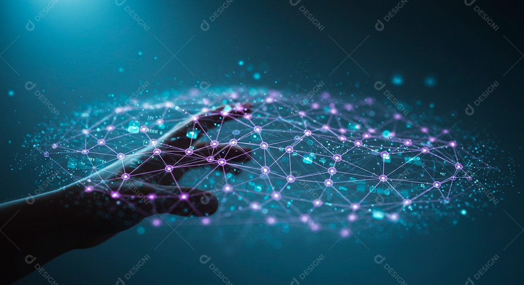 Abstrato com linhas tecnologia com mão de pessoa sobre fundo