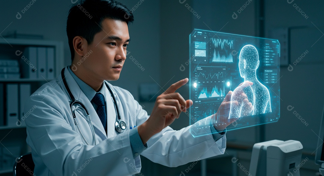 Homem jovem usando tecnologias avançada de IA