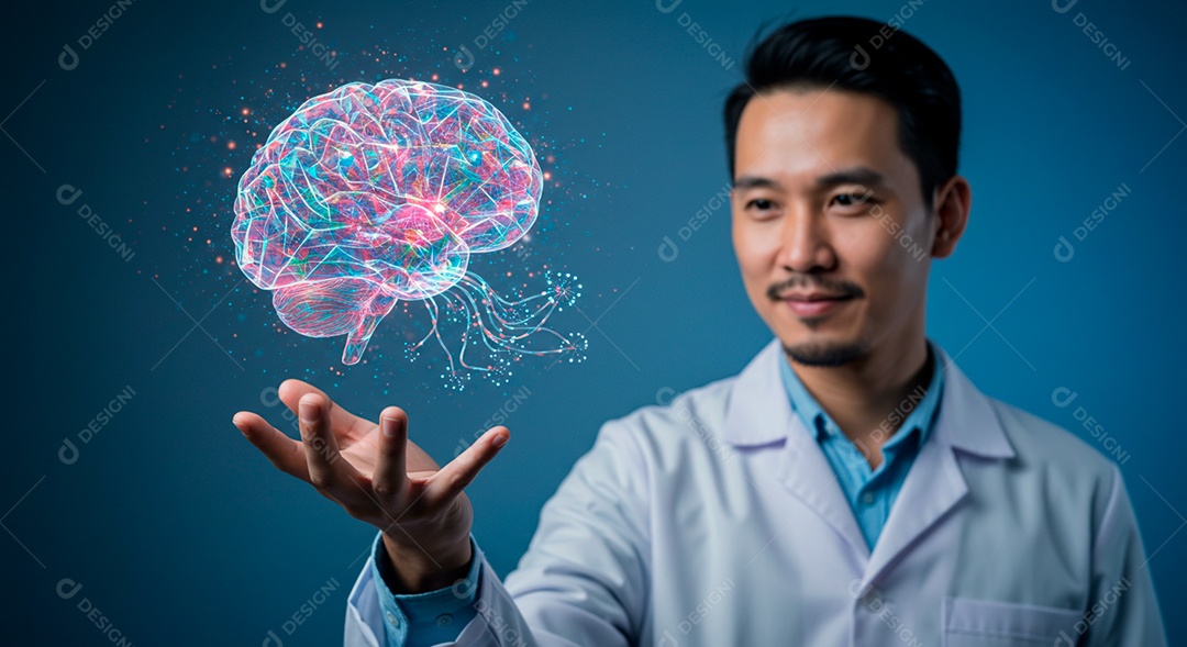 Homem jovem usando tecnologias avançada de IA