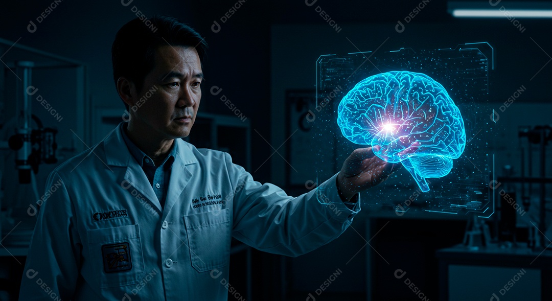 Homem jovem usando tecnologias avançada de IA