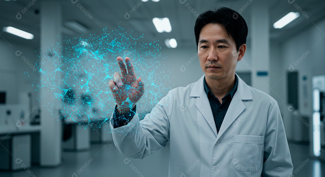 Homem jovem usando tecnologias avançada de IA