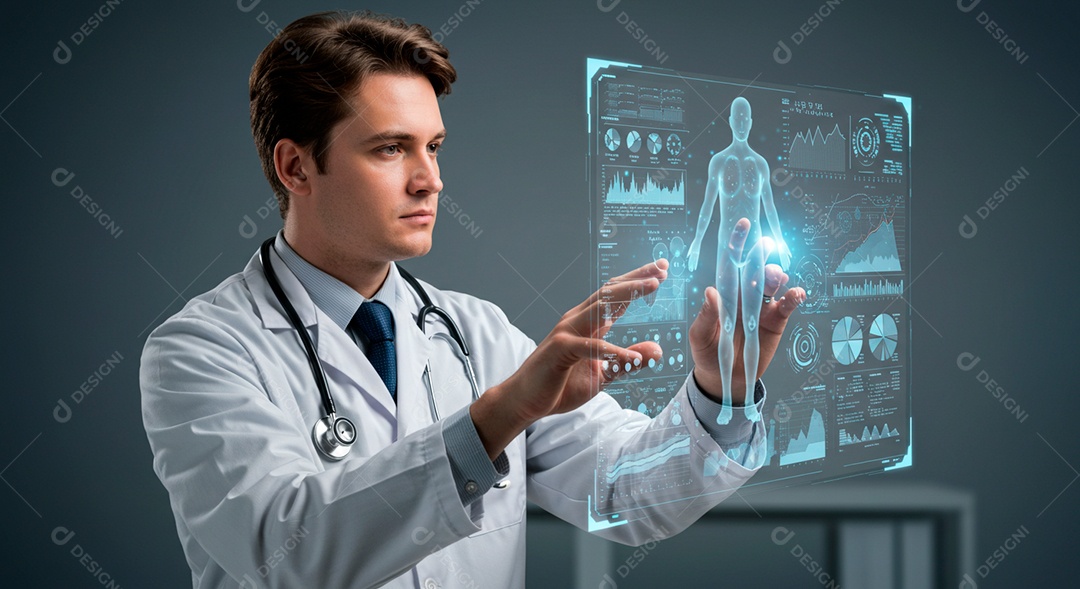 Homem jovem usando tecnologias avançada de IA