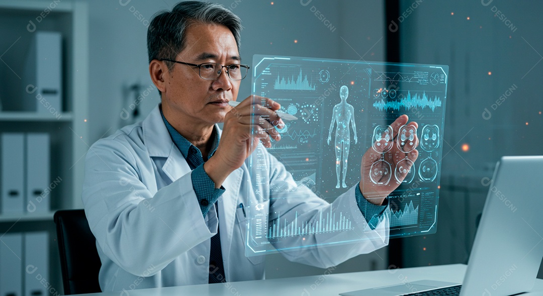 Homem jovem usando tecnologias avançada de IA