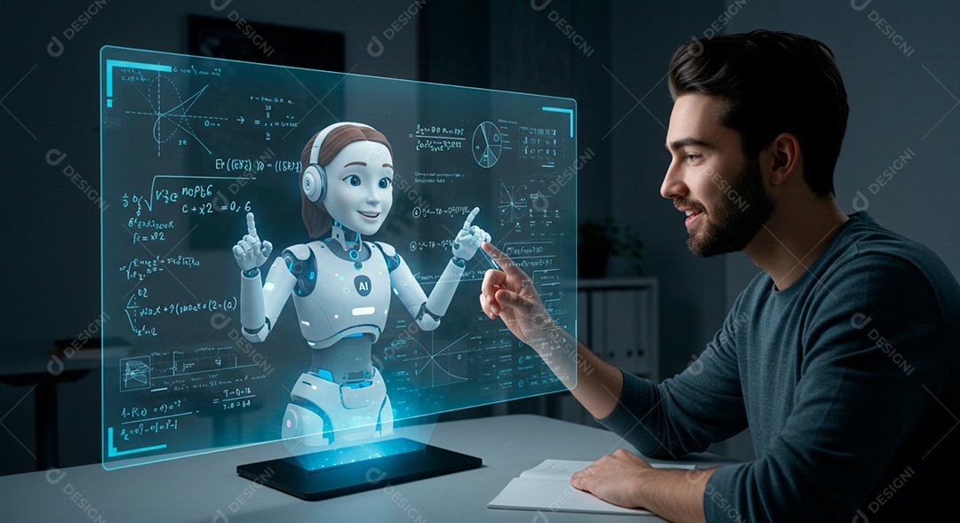 Homem jovem usando tecnologias avançada de IA