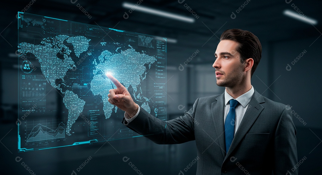 Homem jovem usando tecnologias avançada de IA