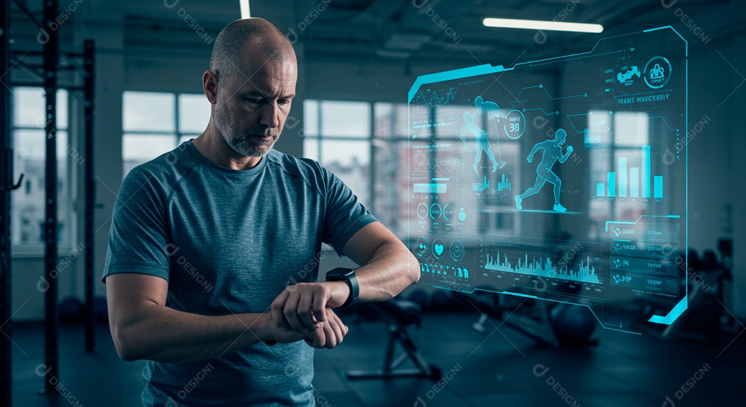 Homem jovem usando tecnologias avançada de IA