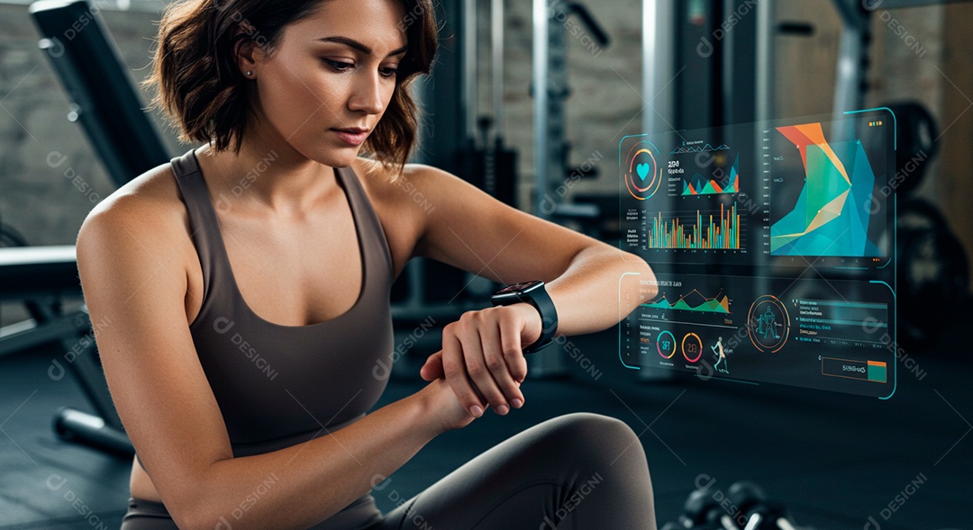 Mulher jovem usando tecnologias avançada de IA