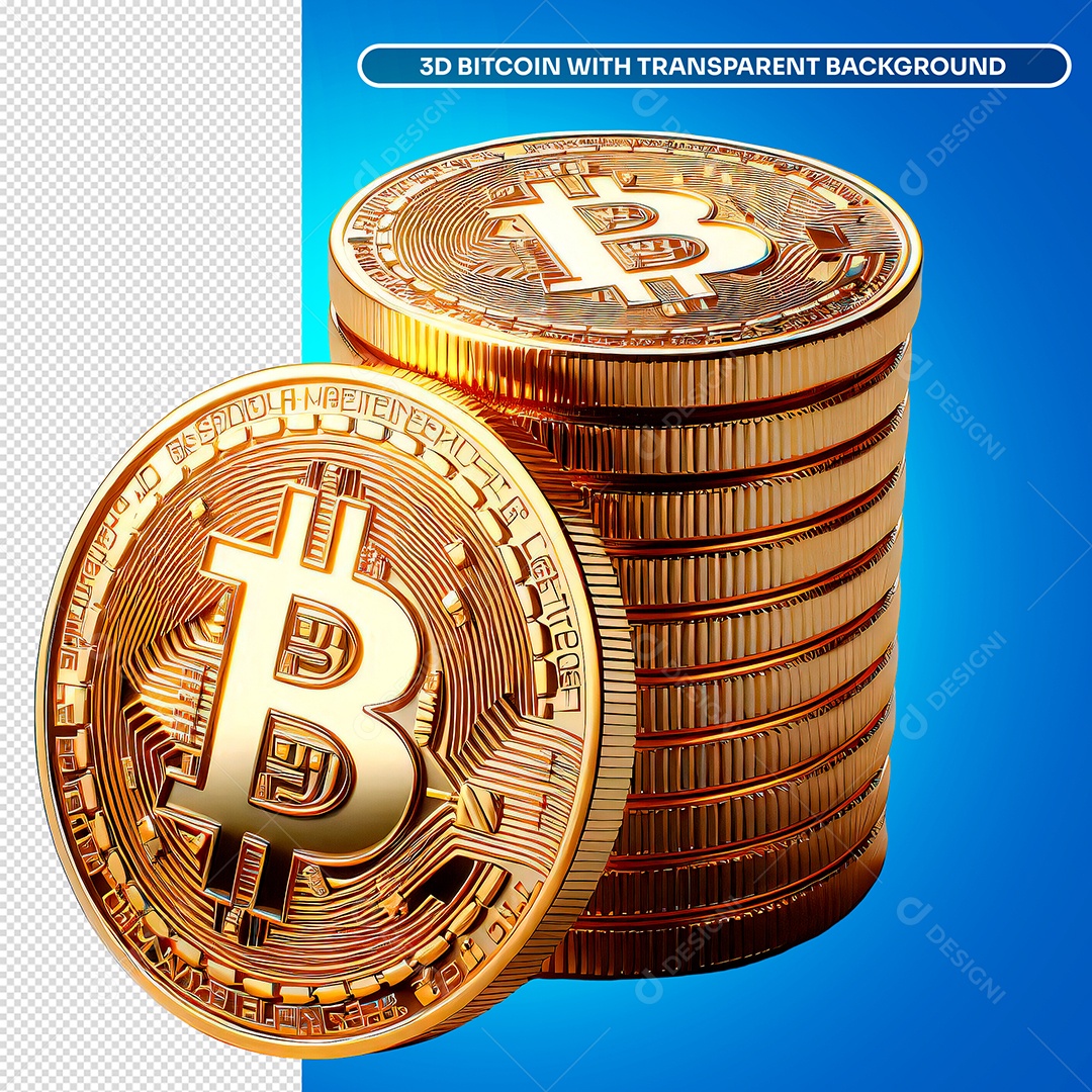 Elemento 3D Criptomoedas de Bitcoin para Composição PSD