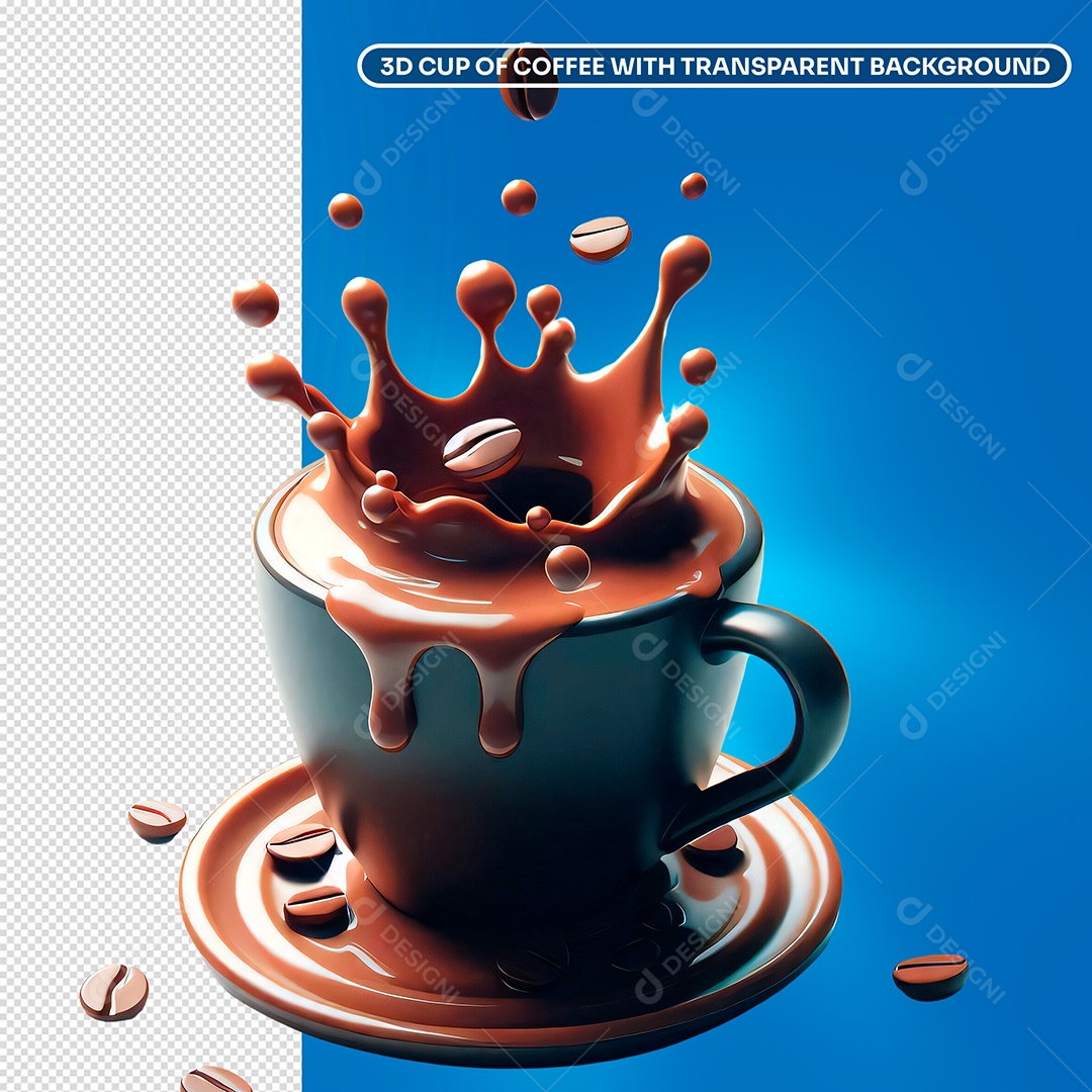 Elemento 3D Xicara de Café Para Composição PSD Editável