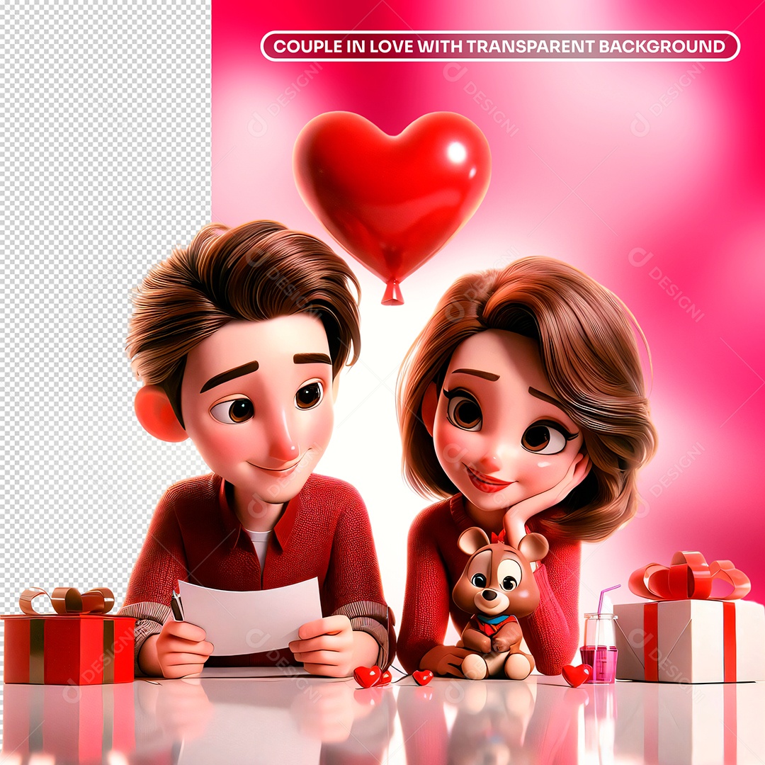 Elemento 3D Personagens de Casal Apaixonado Para Composição PSD