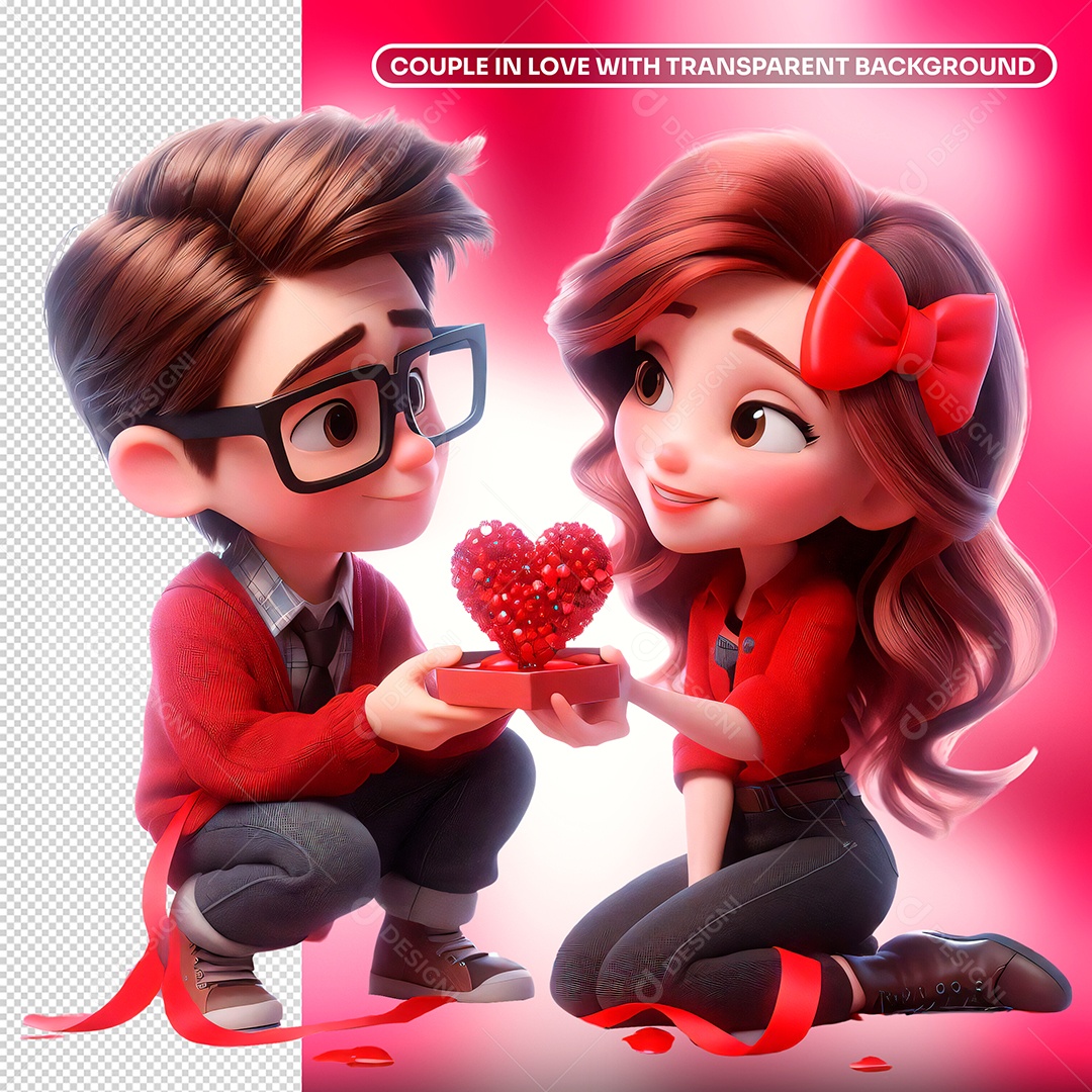 Elemento 3D Personagens de Casal Apaixonado Para Composição PSD