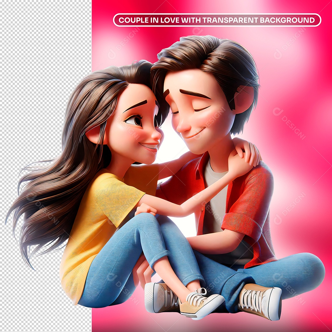 Elemento 3D Personagens de Casal Apaixonado Para Composição PSD