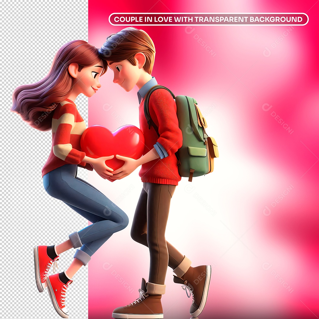 Elemento 3D Personagens de Casal Apaixonado Para Composição PSD
