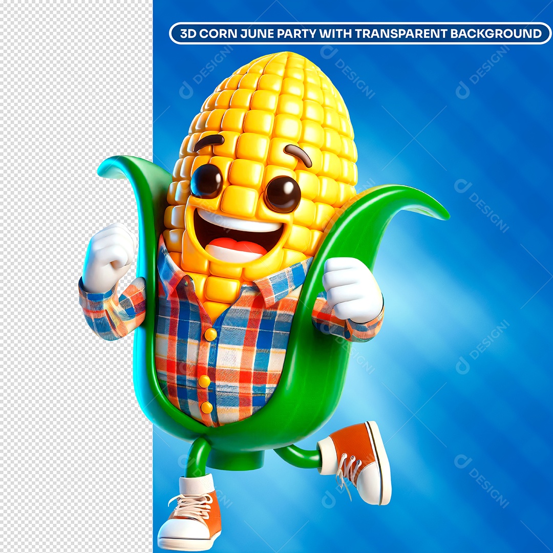Elemento 3D Personagem Milho para Composição PSD