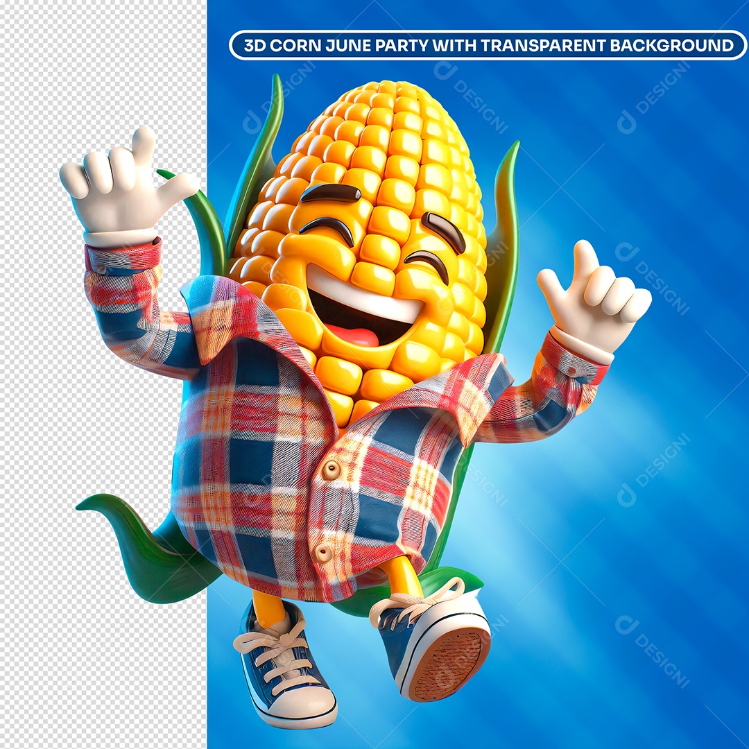 Elemento 3D Personagem Milho para Composição PSD