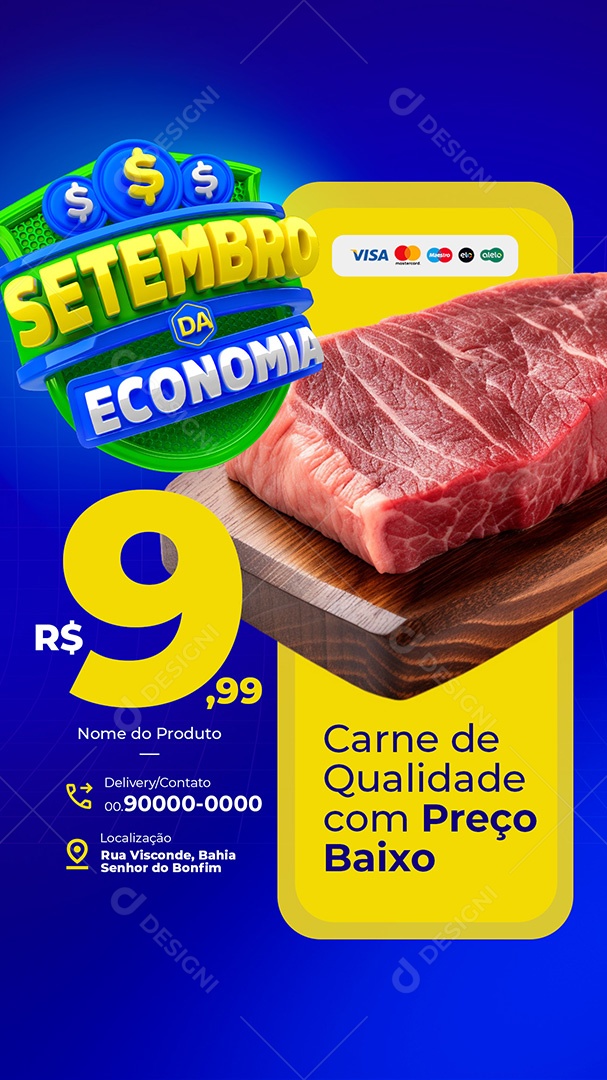 Story Setembro da Economia Supermercado Carnes de Qualidade Social Media PSD Editável