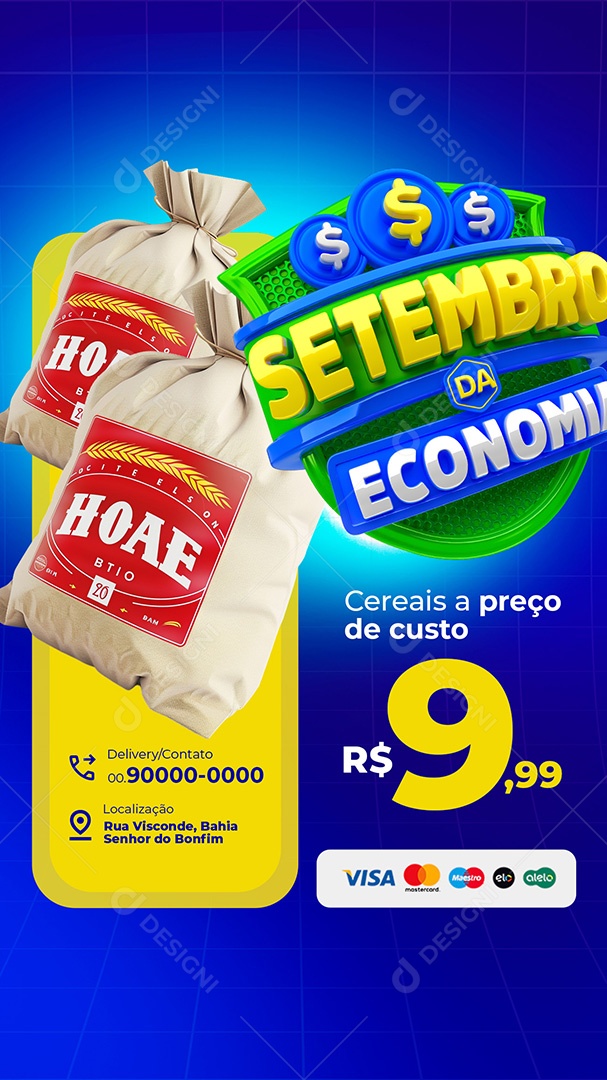 Story Setembro da Economia Supermercado Cereais Preço de Custo Social Media PSD Editável