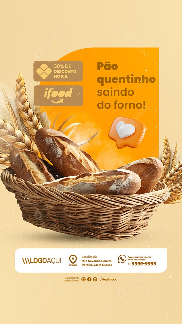 Story Padaria Pão Quentinho Saindo do Forno Social Media PSD Editável