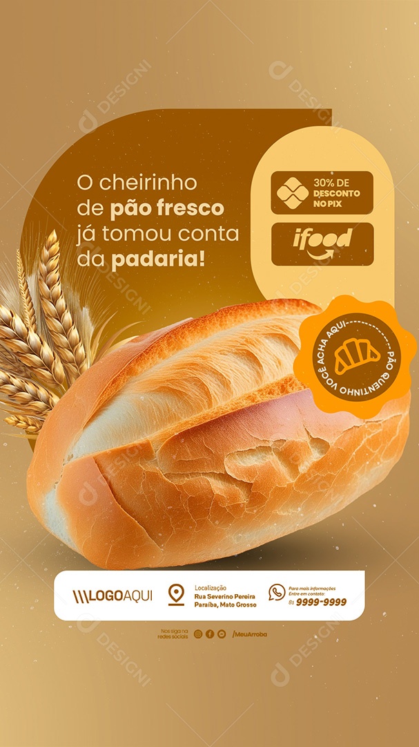 Story Padaria O Cheirinho de Pão Fresco Social Media PSD Editável