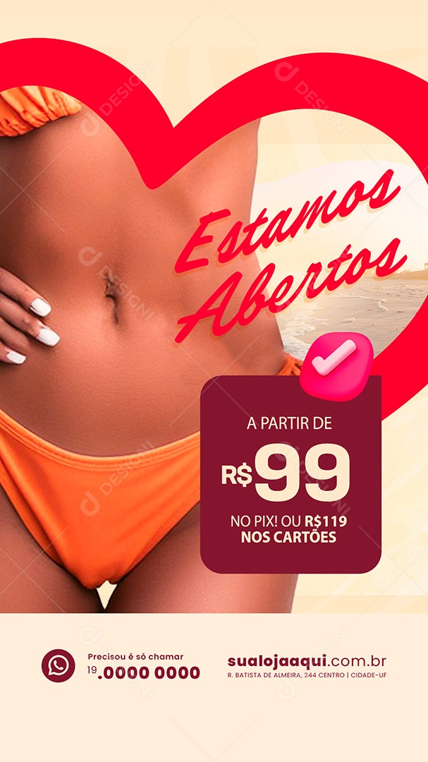 Story Bronzeamento Estamos Abertos Social Media PSD Editável