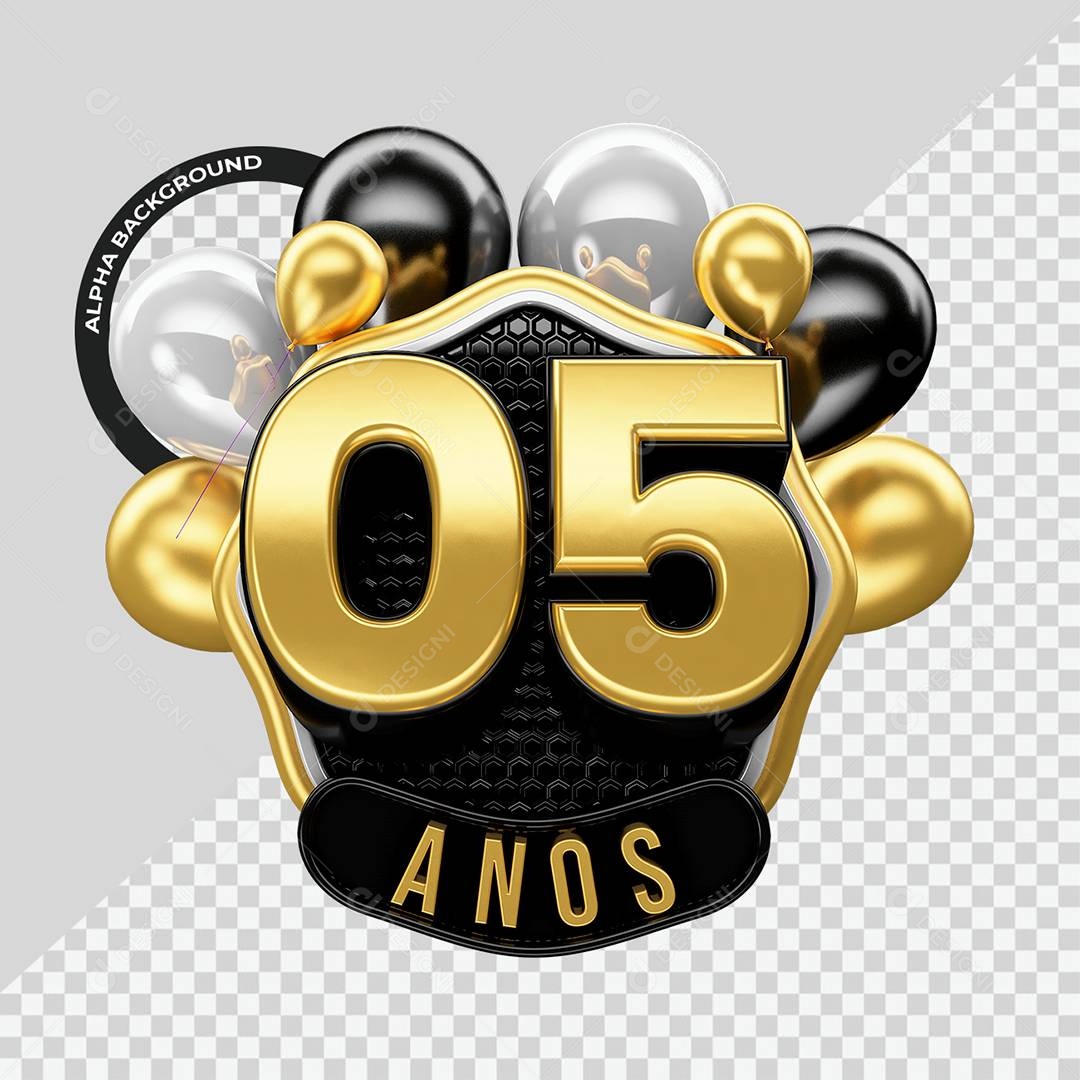 Aniversário de 05 Anos Selo 3D Para Composição PSD