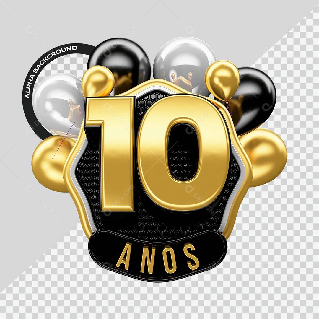 Aniversário de 10 Anos Selo 3D Para Composição PSD
