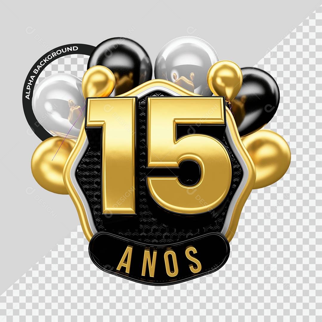 Aniversário de 15 Anos Selo 3D Para Composição PSD