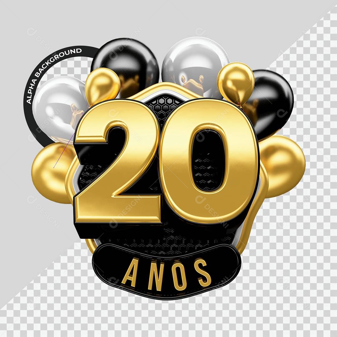 Aniversário de 20 Anos Selo 3D Para Composição PSD