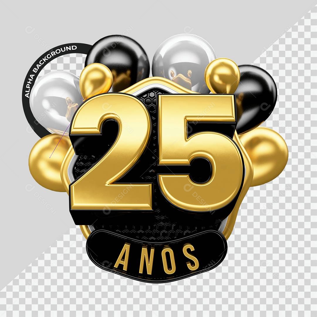Aniversário de 25 Anos Selo 3D Para Composição PSD