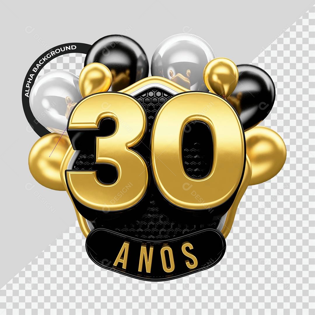 Aniversário de 30 Anos Selo 3D Para Composição PSD