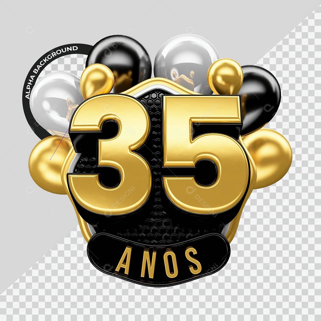 Aniversário de 35 Anos Selo 3D Para Composição PSD