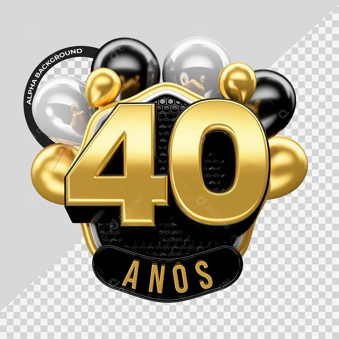 Aniversário de 40 Anos Selo 3D Para Composição PSD