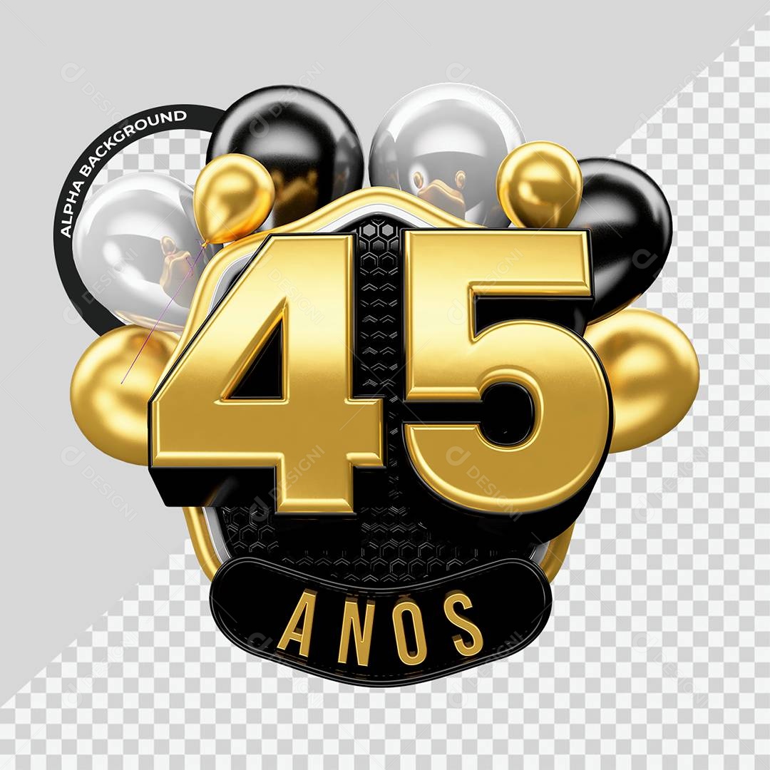 Aniversário de 45 Anos Selo 3D Para Composição PSD