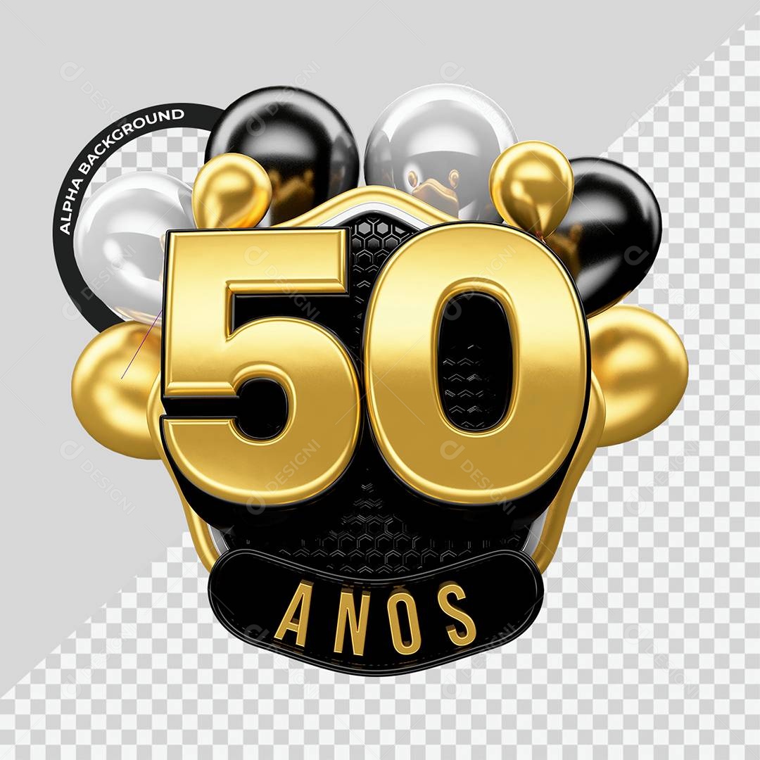 Aniversário de 50 Anos Selo 3D Para Composição PSD