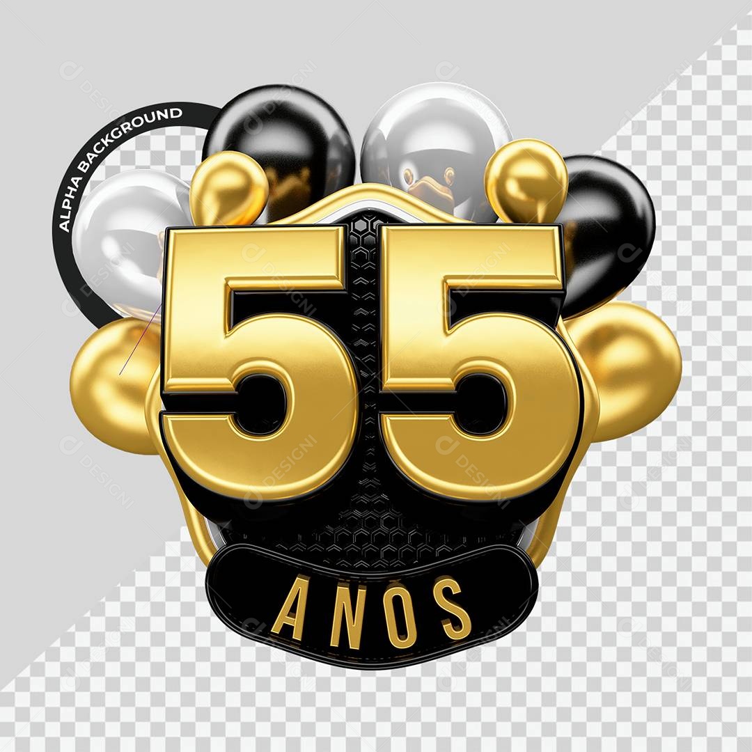 Aniversário de 55Anos Selo 3D Para Composição PSD