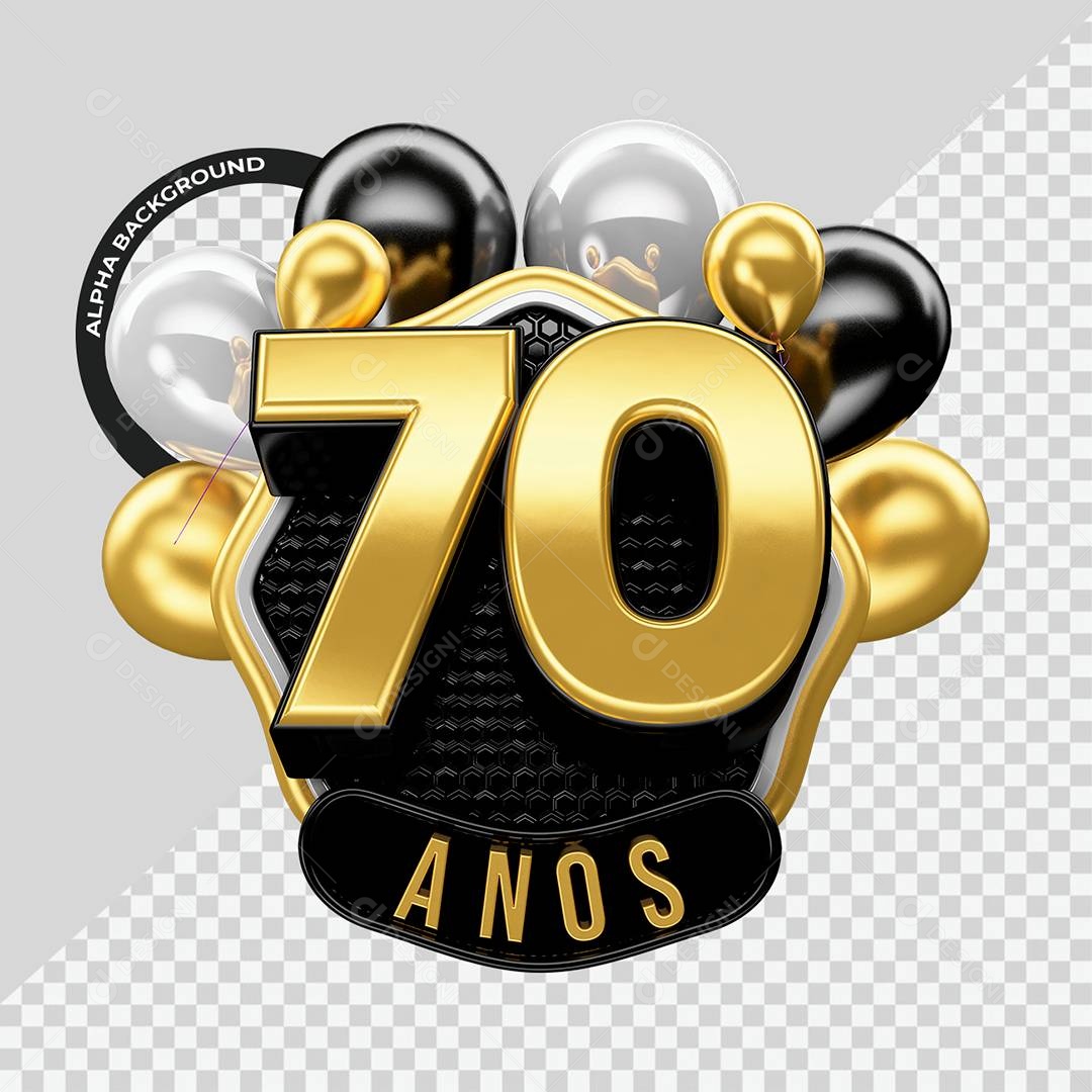 Aniversário de 70 Anos Selo 3D Para Composição PSD