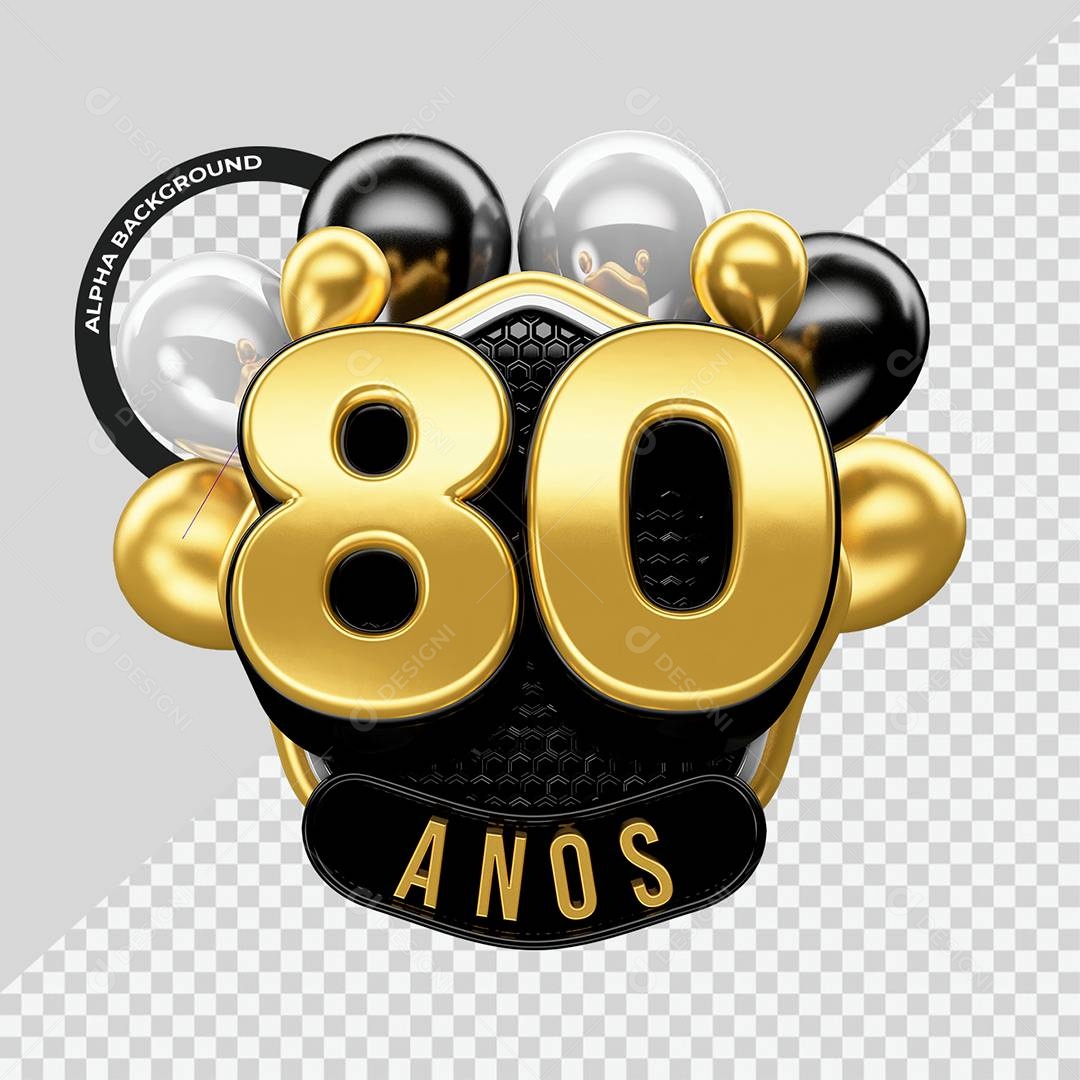 Aniversário de 80 Anos Selo 3D Para Composição PSD