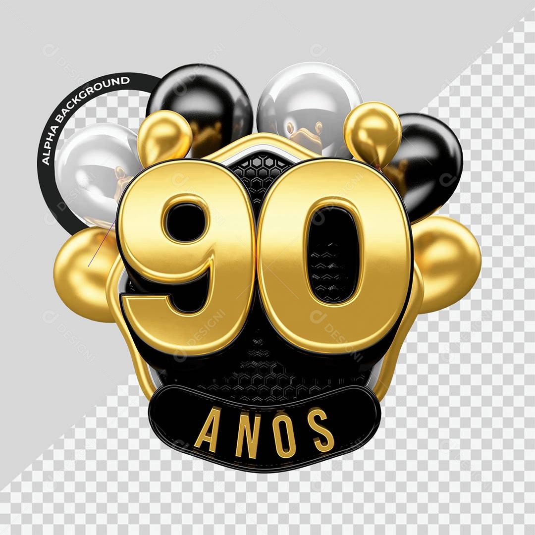 Aniversário de 90 Anos Selo 3D Para Composição PSD