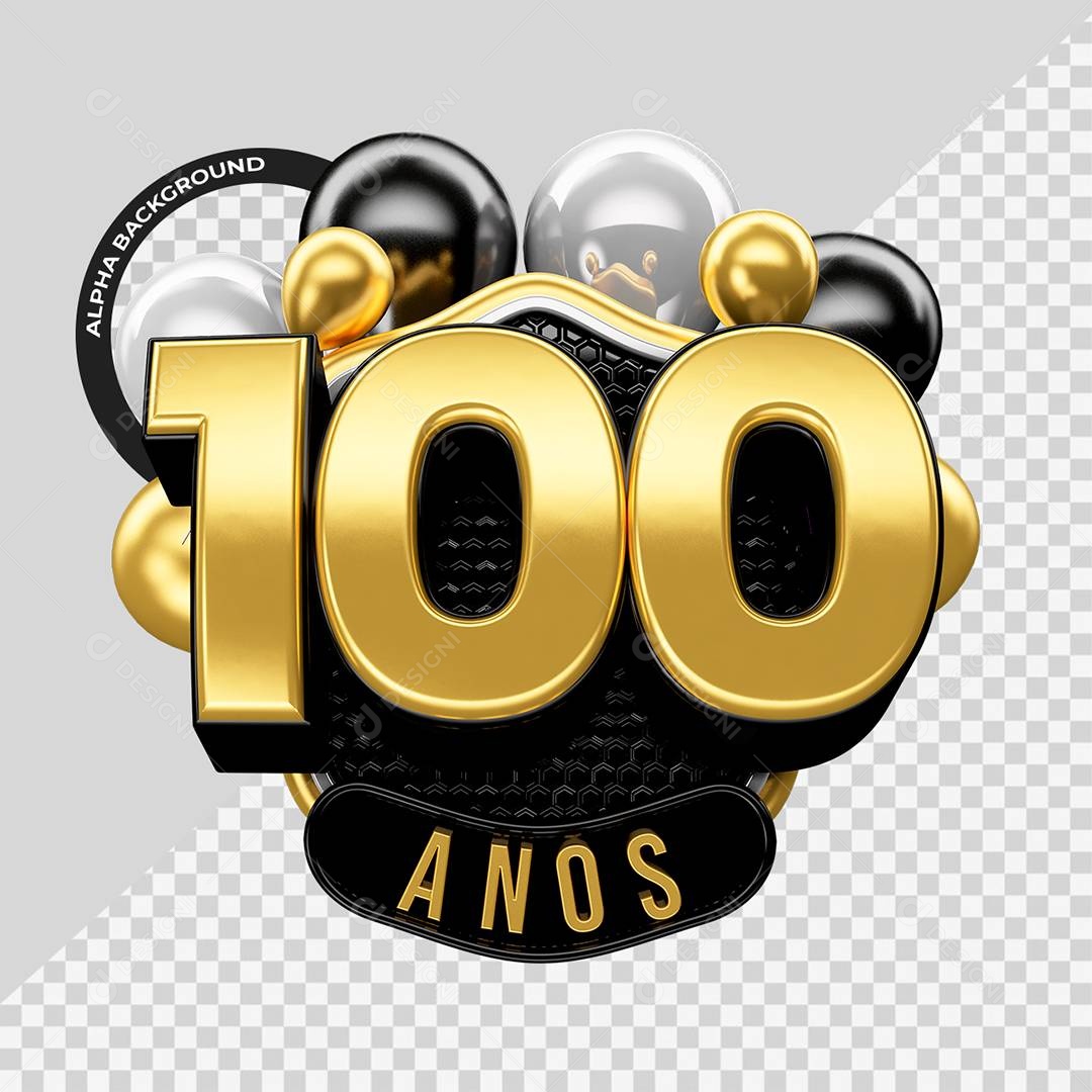 Aniversário de 100 Anos Selo 3D Para Composição PSD