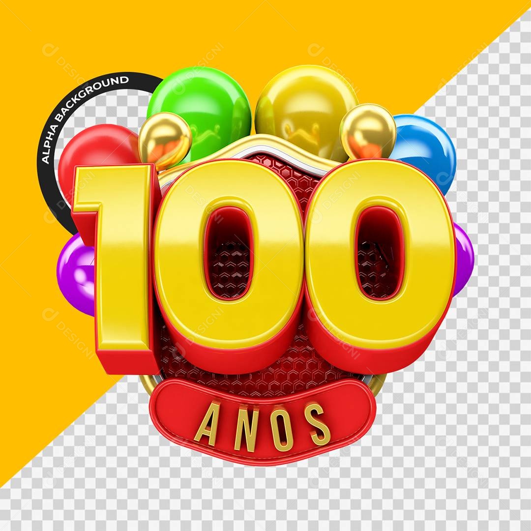 Aniversário de 100 Anos Selo 3D Para Composição PSD
