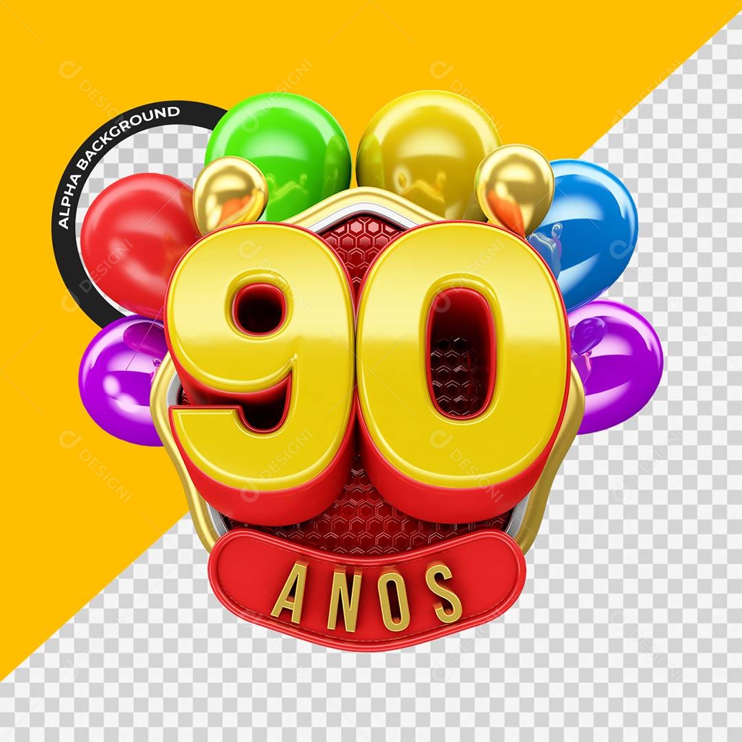 Aniversário de 90 Anos Selo 3D Para Composição PSD
