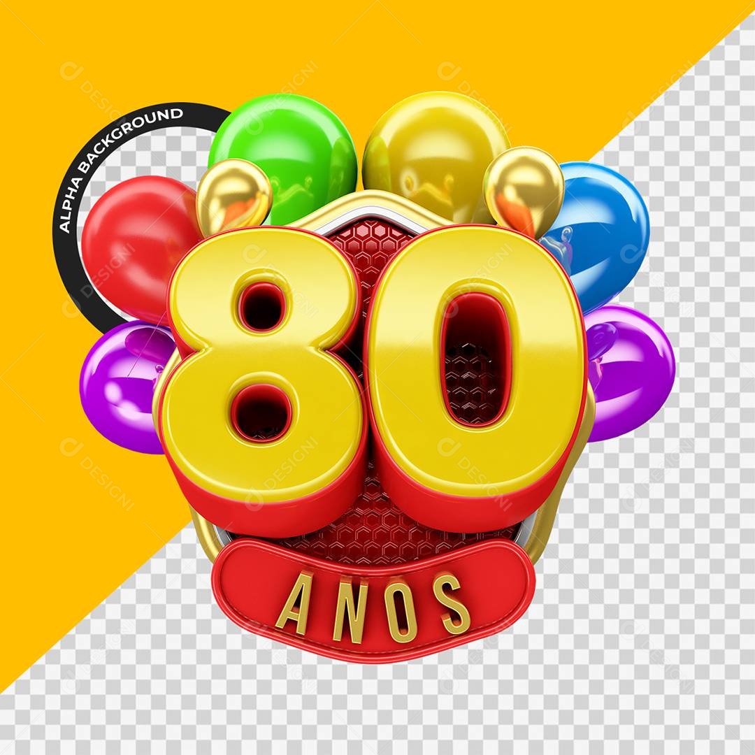 Aniversário de 80 Anos Selo 3D Para Composição PSD