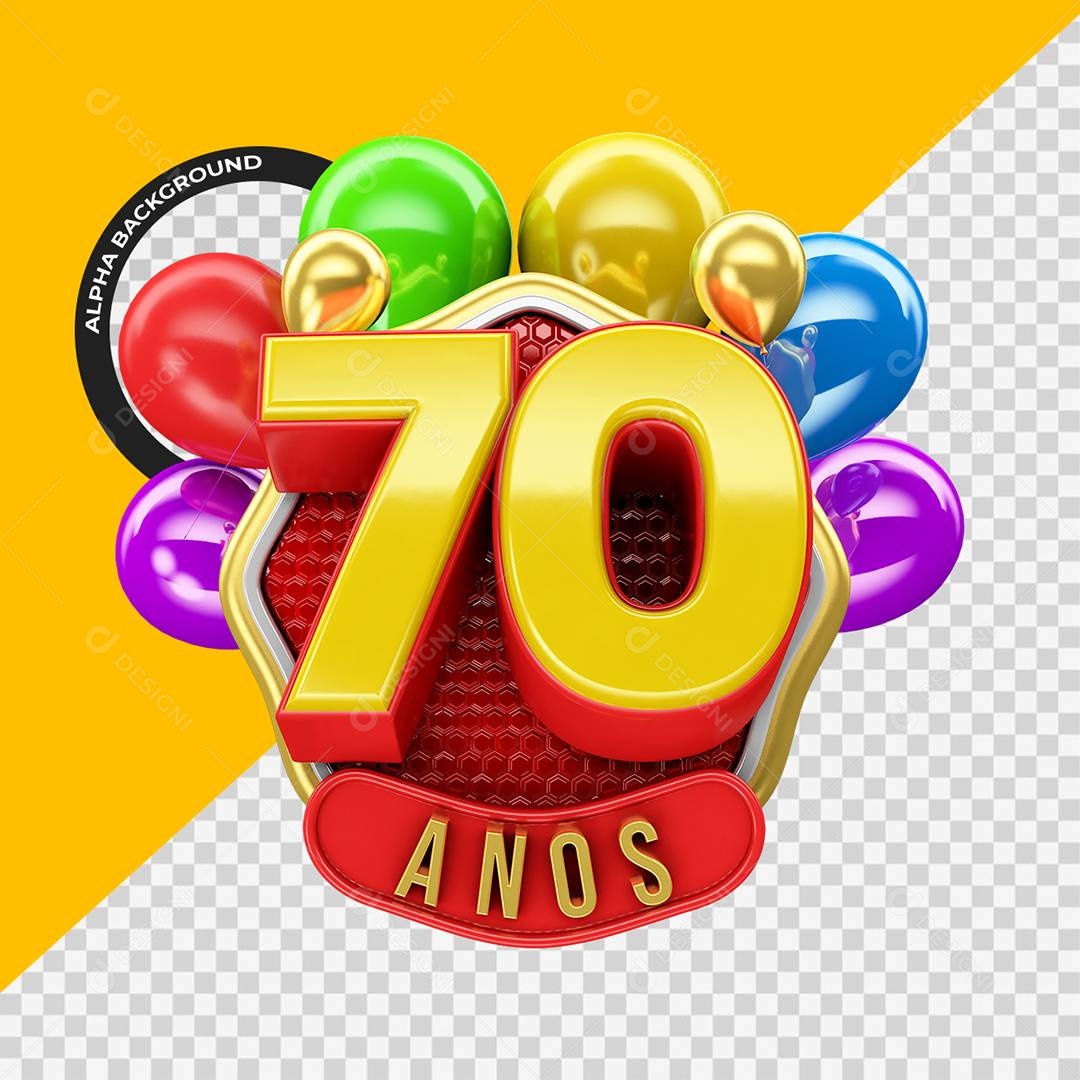 Aniversário de 70 Anos Selo 3D Para Composição PSD