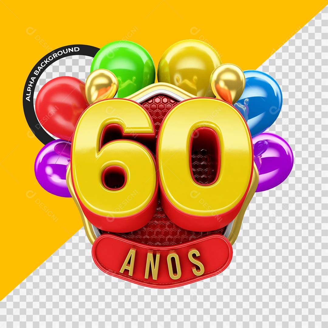 Aniversário de 60 Anos Selo 3D Para Composição PSD