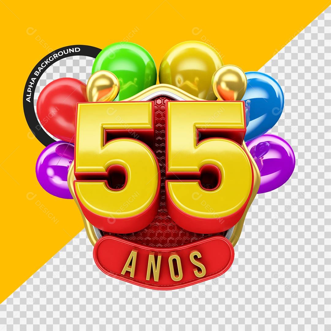 Aniversário de 55 Anos Selo 3D Para Composição PSD