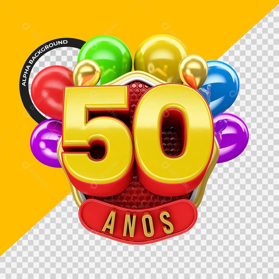 Aniversário de 50 Anos Selo 3D Para Composição PSD