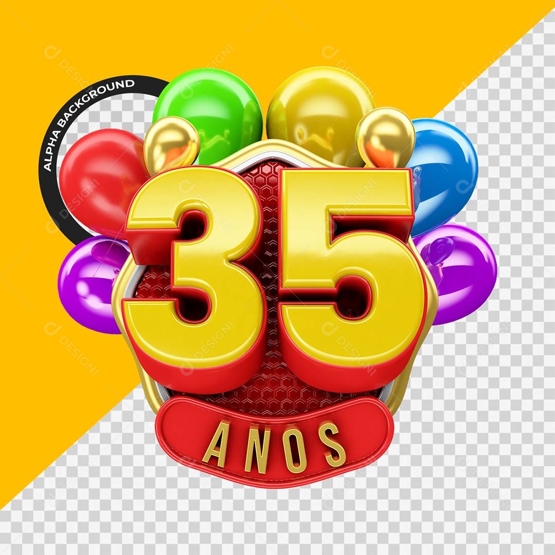 Aniversário de 35 Anos Selo 3D Para Composição PSD