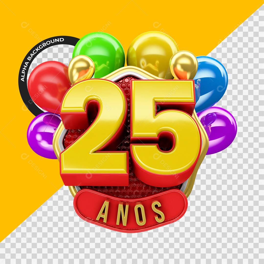 Aniversário de 25 Anos Selo 3D Para Composição PSD